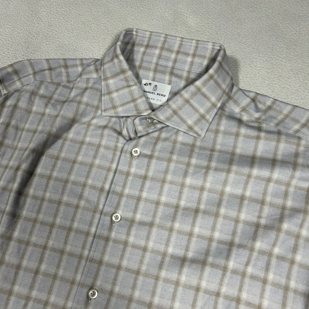 Emanuel Berg Button Down Shirt Mens XL Plaid Modern Fit Luxe Cotton Casual Work